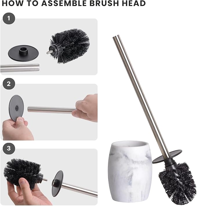 Toilet Bowl Brush and Holder with Stainless Steel Long Handle Toilet Scrubber Brush with Durable Base 360° Deep Cleaning Bristles for Bathroom Compact Set for Small Space (White)