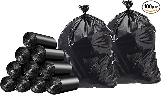 33 Gallons Trash Bags 100 Bags Extra Large 39 x 33 Inch Tall Black Garbage Bags 1.2 Millimeter 10 Rolls Heavy Duty Thickened Waste Bags Ideal for Home Kitchen Restaurant Office Garden