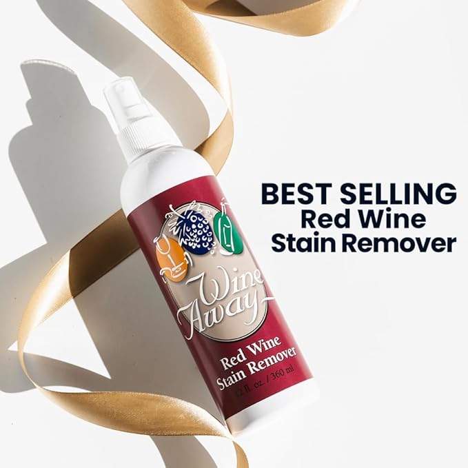 Wine Away Red Wine Stain Remover Spray - Natural Carpet and Upholstery Spot Cleaner - Effectively Removes Blood Clothes Coffee &amp Pet Stains - Best on Both Fresh &amp Dried Stains - 12 Oz - Pac