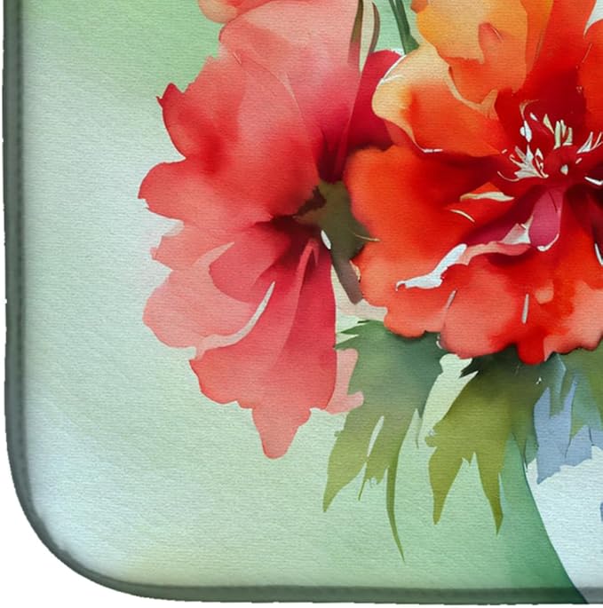 Caroline's Treasures DAC1699DDM Ohio Scarlet Carnations in Watercolor Dish Drying Mat Absorbent Dish Drying Mat Pad for Kitchen Counter Dish Drainer Mat for Countertop 14 x 21 Multicolor