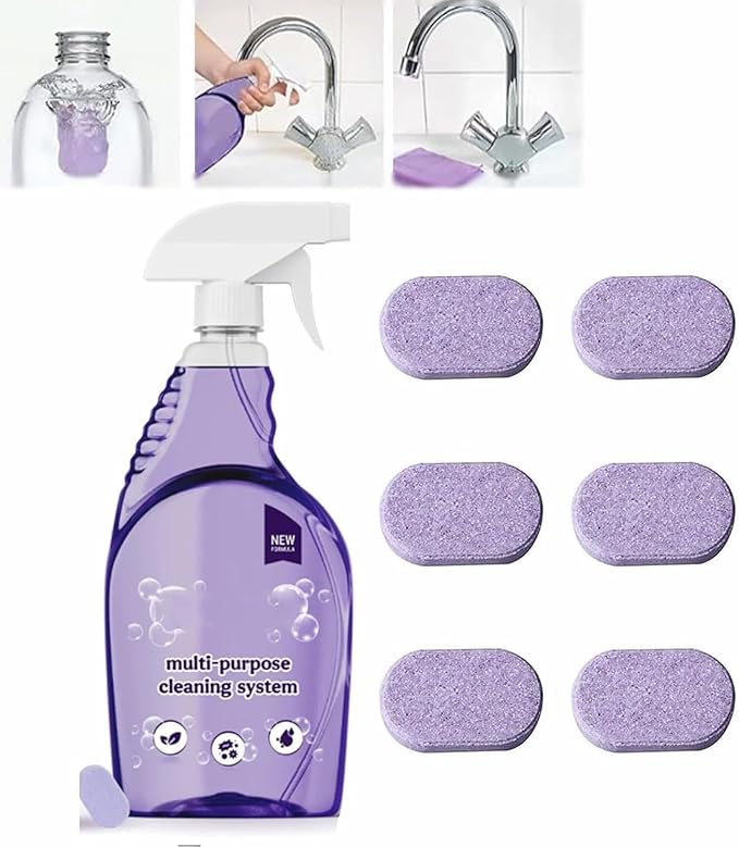 Clean Kitchen spray cleaner- Multi-purpose effervescent cleanerCleaners for Home Kitchen BathroomEasily solves all kinds of stains Cleaning tablets included (1Bottle+30PCS Tablets)