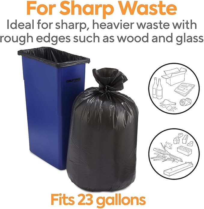 Coastwide Professional AccuFit 23 Gallon Trash Bag 28 x 45 Low Density 0.9 mil Black 200 Bags/Box