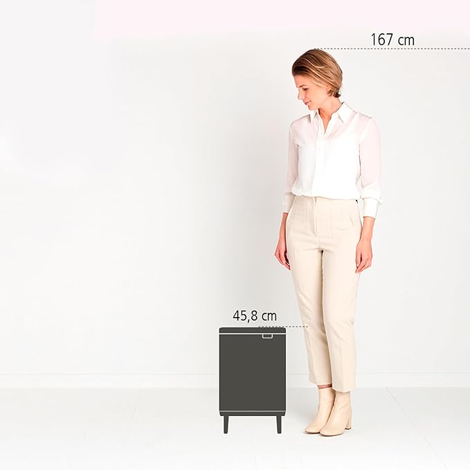 Brabantia Bo Small Lift-Open Trash Can with Raised Legs | 3.2 Gal / 12L | Matt Black | Free Standing Bedroom Bathroom Nursery Trash Can Removable Inner Bucket Non-Slip Feet | + Trash Bags