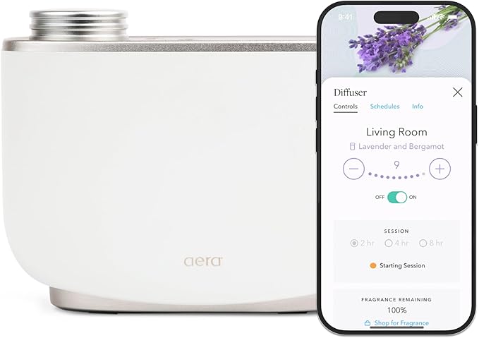 Aera Waterless Essential Oil Diffuser for Large Rooms (500–1000 Sq Ft) + Wi-Fi App &amp Alexa Control – Hypoallergenic Luxury Home Scent System (Fits 25mL Capsules –Sold Separately) – White