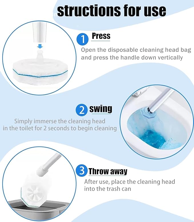 60 Pcs Disposable Toilet Wand Refills for Clorox 5X Cleaning Power Scrubber Upgrade Fiber Cleaner Heads for for Toilet and Bathroom Cleaning