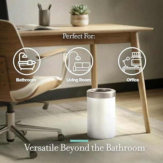Gatco Small Bathroom Trash Can with Lid Round 3 Gallon Stainless Steel Wastebasket Under Sink Matte Pearl and Satin Nickel for Bathroom Bedroom Office (1931SN)