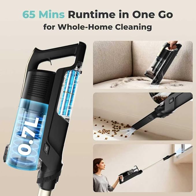 Candy Cordless Vacuum Cleaner65Mins Stick Vacuum Cleaners for Home400W/190AW Powerful SuctionAnti-TangleLED DisplaySelf-StandingOne-Click CleanHandheldHardwood Floor/Carpet/Pet HairCVS30