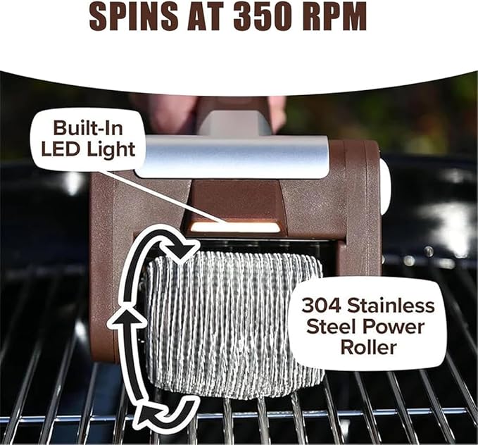 Electric Grill Cleaner Cordless Rechargeable Hair-Free Rotating Design 350 RPM High-Speed Cleaning Outdoor Camping Cleaning Tool