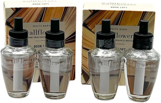 Bath &amp Body Works Book LOFT Wallflowers Refills 4-Pack – Warm &amp Woodsy Scent – Gift Set with 30-Inch Champagne Gold Linen Ribbon – 2 Bulbs per Box (0.8 fl oz Each)