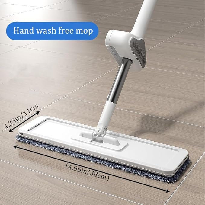 Hands-Free Self Wringing Cleaning Flat Mop - Microfiber with 6 x Washable PadsFloor Scrub BrushFloor Squeegee (1 Mop+6 Microfiber Pads +1 Brush+1 Glass Wiper)