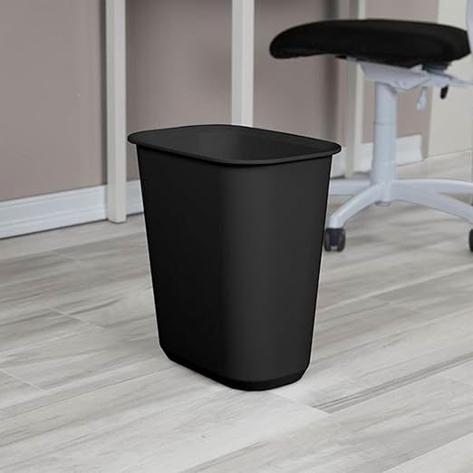 Sterilite 5.5 Gallon Rectangular Wastebasket Easy to Clean Open Top Durable Home Kitchen Trash Bin Fits 8 Gallon Liner 18 Pack Black