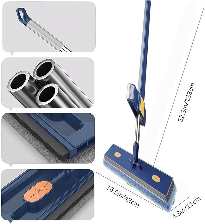 Self-Wringing 360° Flat MopHands-Free Wet &amp Dry Mop with Scalable BucketAdjustable Large Flat 360° Rotating Mops with 6 Washable Microfiber Padsfor Tile Hardwood (6 Microfiber Pads)