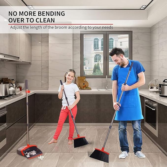 2-Pack is More economicalBrooms with Dustpan Combo Set with 52 Long Handle Dustpan Teeth with self-Cleaning Function Indoor and Outdoor Sweeping Perfect for Home Office (Large/Red /2-Pack)