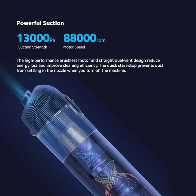 XIAOMI Handheld Vacuum 13000Pa Powerful Brushless Motor Cordless Car Vacuum Cleaner Ultra Lightweight Portable Mini Hand Vacuum Rechargeable with Type-C Cable for Car/Home/Pet Hair