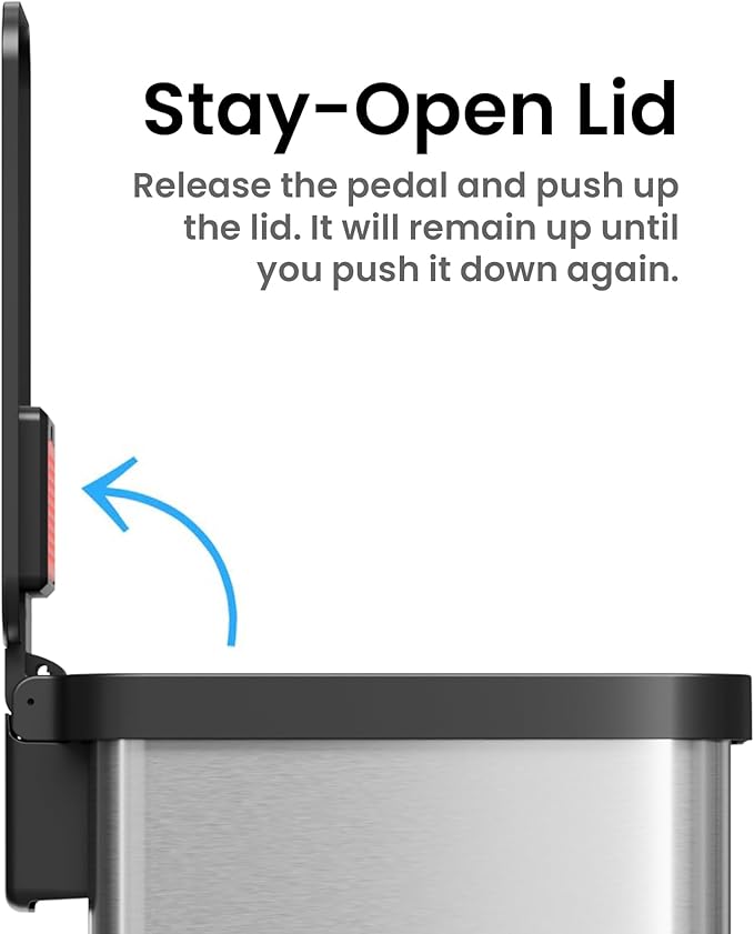 iTouchless SoftStep 13.2 Gallon Slim Step Pedal Trash Can with Odor Filter Elongated Stainless Steel Recycling Bin Space-Saving Garbage Trashcan 50 Liter Home Office Bedroom Livingroom Wastebasket