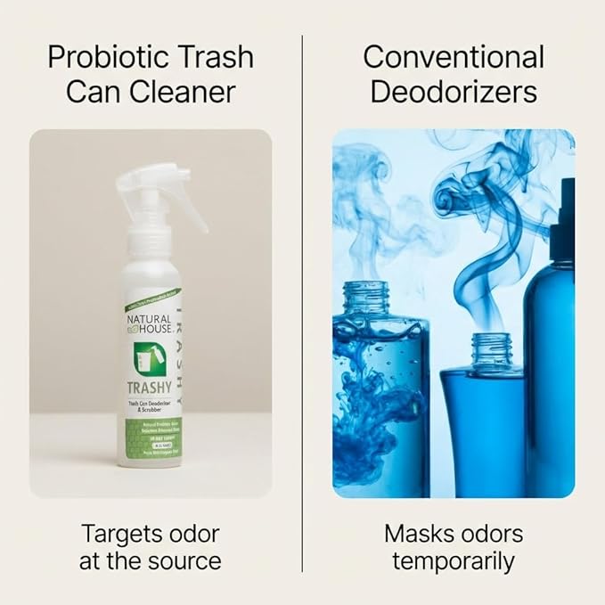 Natural House Trashy - Probiotic Trash Can Deodorizer Spray - Plant-Based Odor Remover - Non-Toxic - Botanical Scent - 128 oz