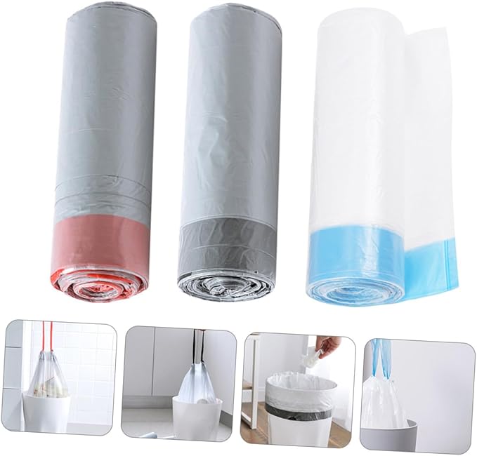 Ciieeo Drawstring Trash Bags Disposable Garbage Bags 90pcs with Handles for Kitchen and Household Waste Management Random Color