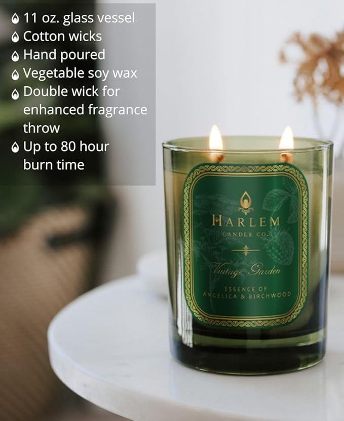 HARLEM CANDLE CO. Vintage Garden - Luxury Scented Soy Candle 11 oz - 80-Hour Burn Time | Wild Berry Rose Absinthe Angelica Strawberry Musk Birchwood | Scented Candles for Home