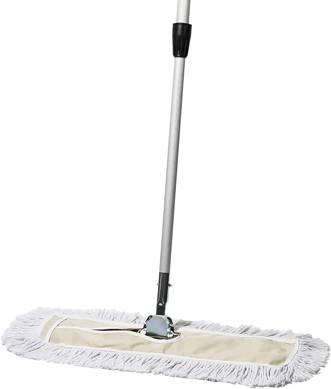 Commercial Dust Mop – 24 Inch Floor Sweeper for Hardwood Reusable Cotton Mop Head Extendable Handle Dry Mop for Floor Cleaning &amp Janitorial Supplies