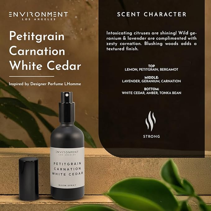 ENVIRONMENT Inspired by Designer Perfume LHomme Room Spray 100ml Air Freshener (Petitgrain | Carnation | White Cedar) Home Fragrance Accessories Room Perfume Room Deodorizer Vegan &amp Cruelty-Fr