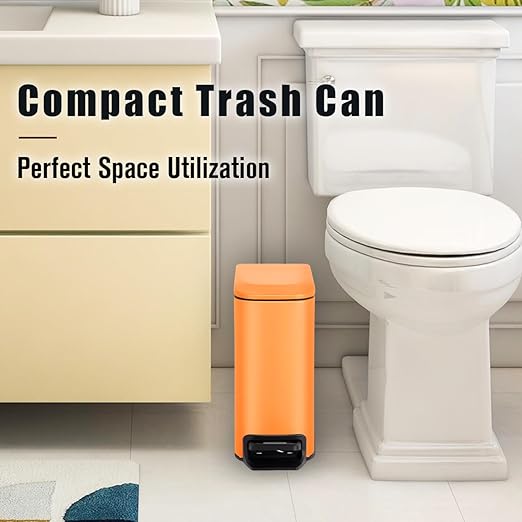 Cesun Small Bathroom Trash Can with Lid Soft Close Step Pedal 6 Liter / 1.6 Gallon Stainless Steel Garbage Can with Removable Inner Bucket Anti-Fingerprint Finish (Matt Orange)