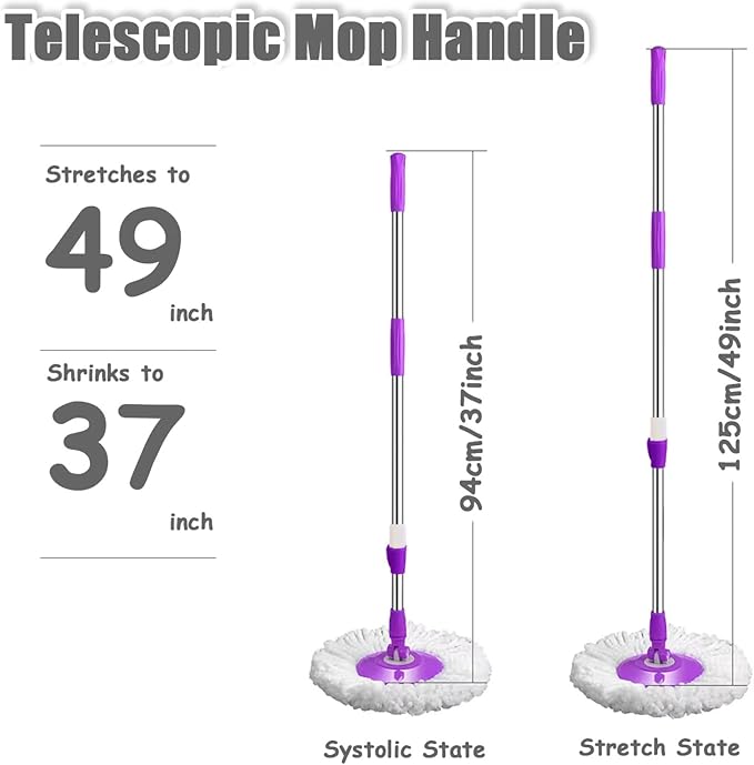 Spin Mop Replacement Mop Handle 49-inch 360 Degrees Rotating Telescopic Replacement Mop Stick with Reinforced Plastic Disc for Spin Mop Bucket Cleaning System (Plastic Disc Green)