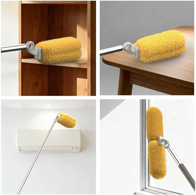 Long Handle Dusters for Cleaning with 2 Replacement Heads Washable Cleaning Duster Kit with Laundry Mesh Bag Cobweb Duster Extendable Dusting Tool for Home and Office
