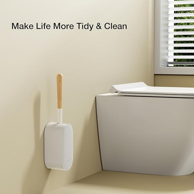 Toilet Cleaner Brush Diveotree Toilet Brush and Holder for Dead Corner Cleaning Wall Mounted Toilet Bowl Brush for Bathroom Decor Toilet Scrubber Brush for Home/Hotel (White Round-1pack)