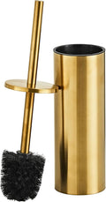 Brushed Gold Toilet Brush and Holder Set - Stainless Steel Toilet Bowl Scrubber with Replaceable Head &amp Splash Guard