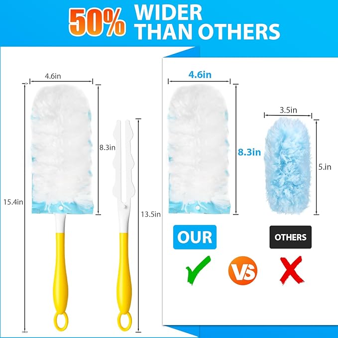 60 Count Larger Size Duster Refills for Swiffer Dusters with 1 Handle - Multi-Surface Feather and Microfiber Duster Disposable Alternative Heavy Duty Cleaning Kit for Home Furniture Blinds and Vent