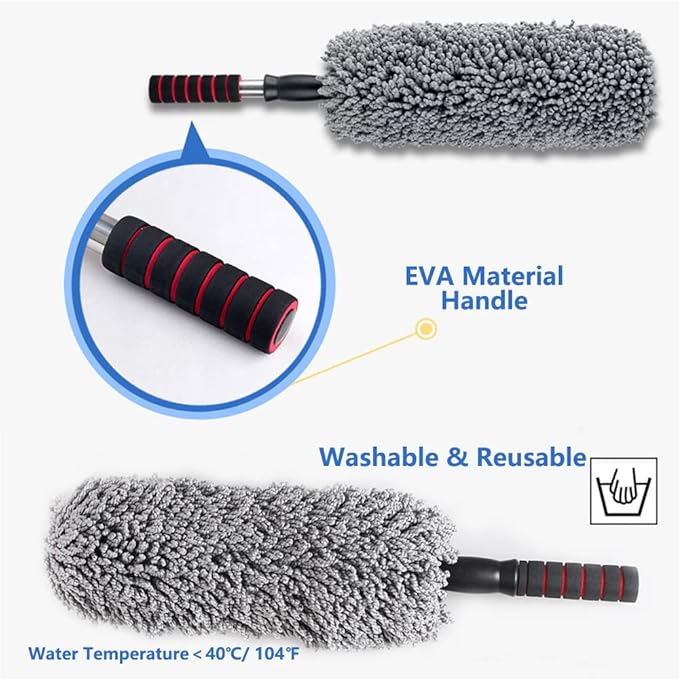Soft Microfiber Car Duster Long Unbreakable Extendable Handle Dust Cleaning Brush Duster for Car Truck SUV RV and Motorcycle Car Interior Exterior Accessories