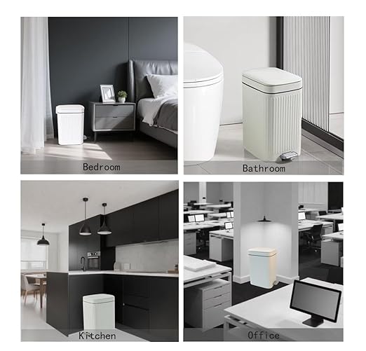 Feisco Small Trash Can with LidSmall Bathroom Trash Can with Foot Pedal and Press Type LidSlim Step-On Trash Bin Wastebasket Garbage Can for KitchenBathroom Office Bedroom (White 2.6 Gallon)