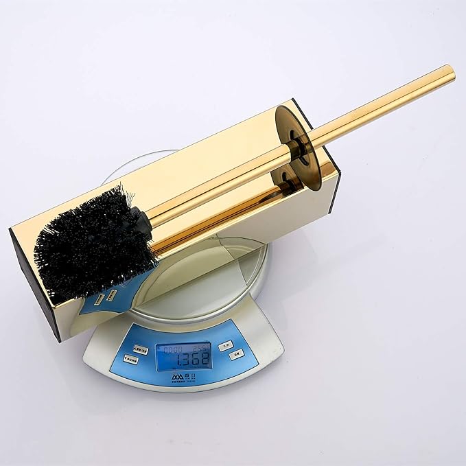 BGL Freestanding Solid Stianless Steel 304 Toilet Bowl Brush and Holder for Bathroom Storage and Organization - Space Saving Sturdy Deep Cleaning Covered Brush (Gold)