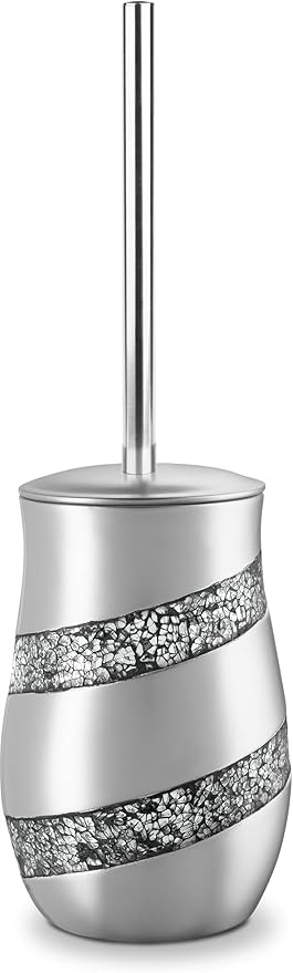 Creative Scents Silver Mosaic Toilet Brush and Holder Set - Toilet Bowl Brush and Holder Sturdy Toilet Cleaner Brush with Stainless Steel Handle Bathroom Toilet Scrubber Brush with Decorative Holder