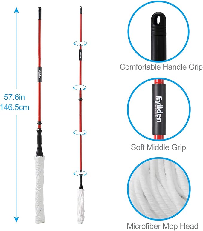 57.5-inch Long Handle self Bending Twist mop Dry and Wet Ultra-fine Fiber Wet mop for Floor Cleaning Commercial and Household Cleaning Hardwood Vinyl Ceramic Tiles etc