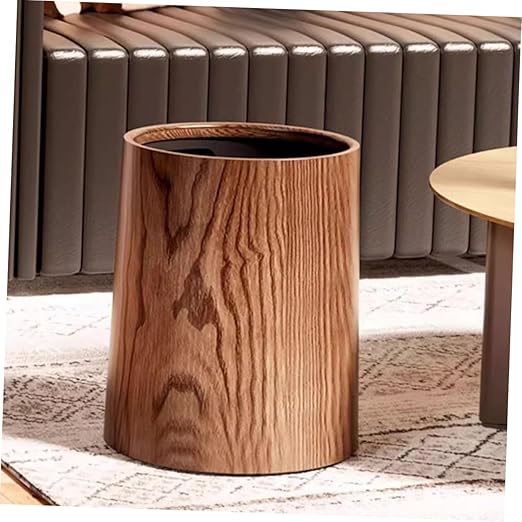 PRETYZOOM Large Capacity Imitation Wood Grain Trash Can Convenient Wastebasket for Living Room Kitchen and Bathroom Stylish Design for Residential and Commercial Use