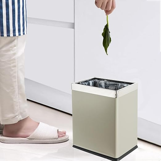 'Invisi-Overlap' Open Top Metal Trash Can Small Office Wastebasket Modern Home Décor Rectangle Shape (Light Gray)