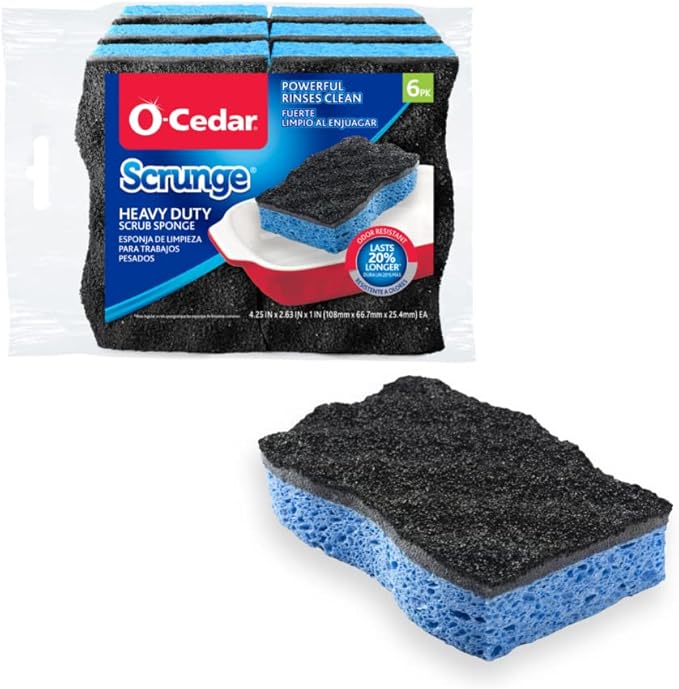 O-Cedar Scrunge Heavy-Duty Scrub Sponge | Odor-Resistant Multi-Surface Scrubbing Sponge | Lasts 20% Longer Than Regular Sponges6 Count (Pack of 1)