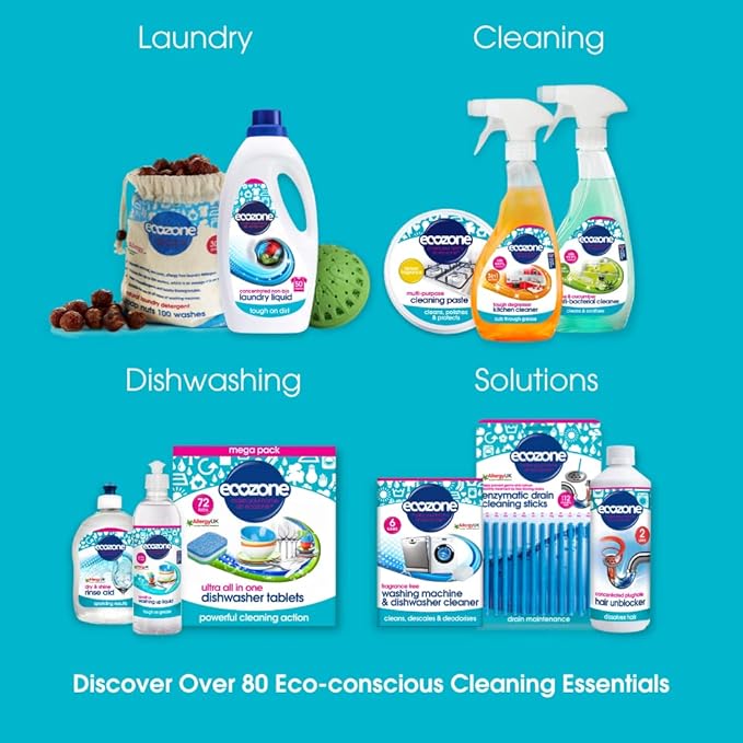 Ecozone Kitchen Drain Unblocker Non-Toxic &amp Bleach-Free Non Corrosive Cleaner Enzyme Solution Breaks Down Soap Grease &amp Organic Blockages in Plug Holes Septic Tank Safe &amp Vegan Friendl