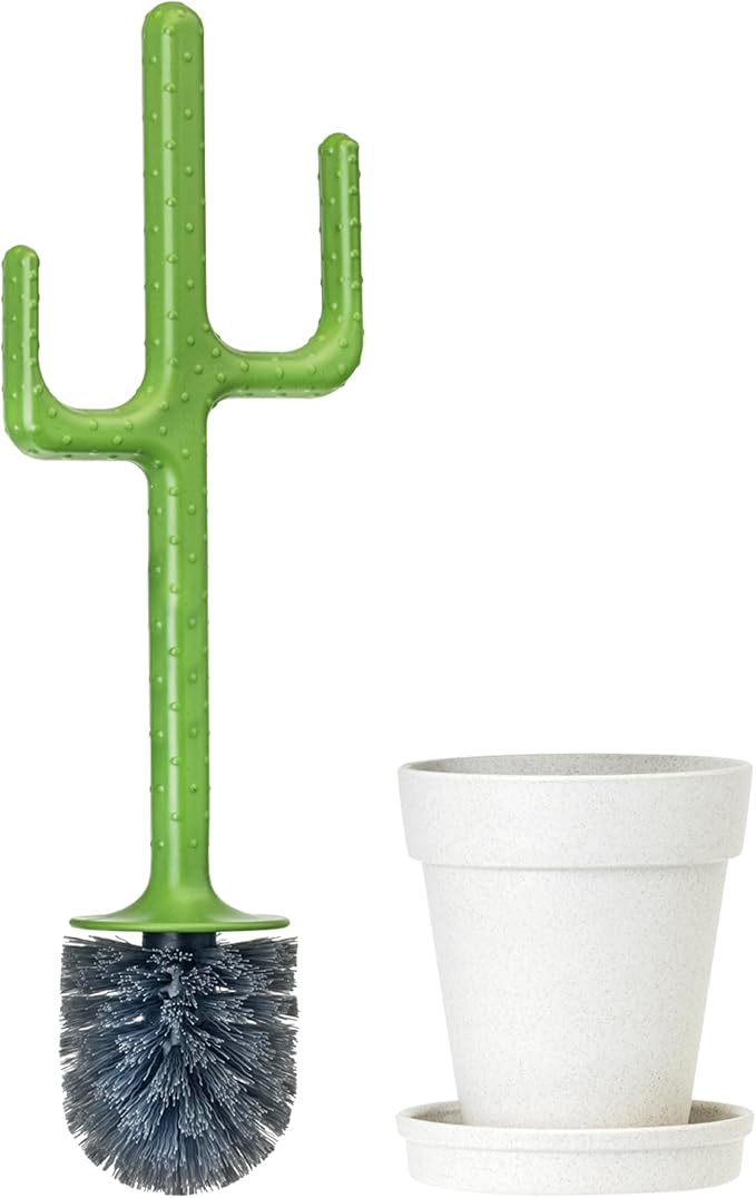 Vigar Cactus Toilet Brush Set Toilet Brush and Holder Set with Cactus-Shaped Handle Planter Base and Saucer for Bathroom Home Cleaning Essentials