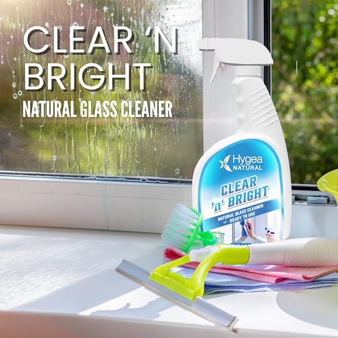 Hygea Natural Clear 'n' Bright - Non-Toxic Glass Cleaner Spray - Streak-Free &amp Ammonia-Free Window Cleaning - Window &amp Mirror Cleaning Supplies - Safe &amp Fast (3 Pack 24oz Spray)