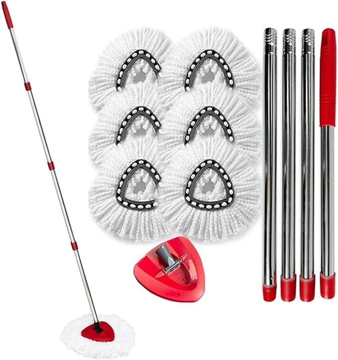 1set 4-Section Mop with Replacement Heads Long Handle 360° Rotation Washable Dust Removal for Floor Cleaning Tools Accessories(Six Cloth Set)