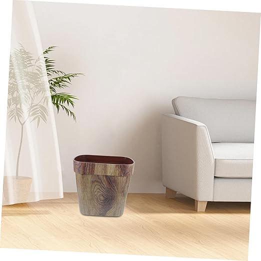 VOSAREA Oval Wood Grain Wastebasket Stylish Trash Can for Home Office Lidless Design for Quick Disposal Stain Resistant Rubbish Bin with Stable Ring Structure for Easy