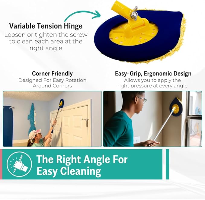 CHOMP Long Handle Wall Cleaner 5 Minute CleanWalls Extendable Wall Washer Ceiling Cleaner Baseboard Duster Telescoping Dry Dust and Wet Wash Cleaning Mop with Washable Microfiber Pad
