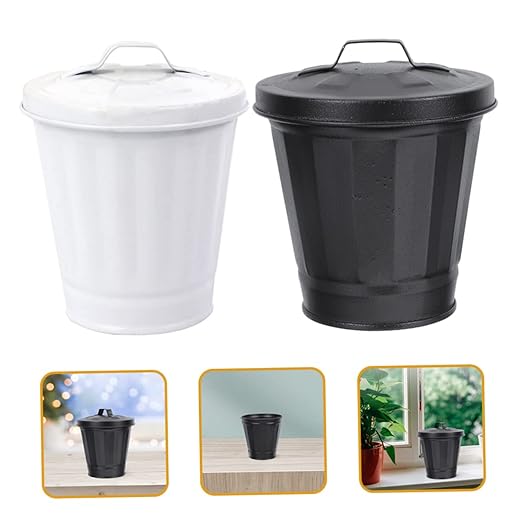 2sets Iron Garbage Can Metal Desktop Mini Wastebasket Farmhouse Style for Home Decor 2pcs*2