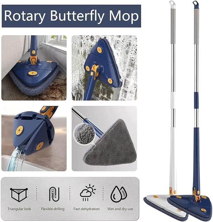 360° Rotating Triangle Mop Imitation Spin Hand Free Hand Washing Mop New Triangle Spin Home Water Butterfly Rotating 12027(N)