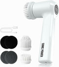 Electric Spin Scrubber – Handheld &amp Ergonomic IPX7 Waterproof 4 Multi-Purpose Brush Heads Long-Lasting Rechargeable Battery – Cleans Dishes Bathroom Tile Grout &amp Kitchen (White)