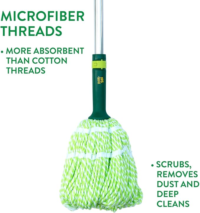 Pine-Sol Microfiber Mop Self Wringing – Easy Squeeze Twist Design for Wet Mopping | Household Cleaning Tool for Tile Linoleum Laminate Floors | Extendable Metal Handle