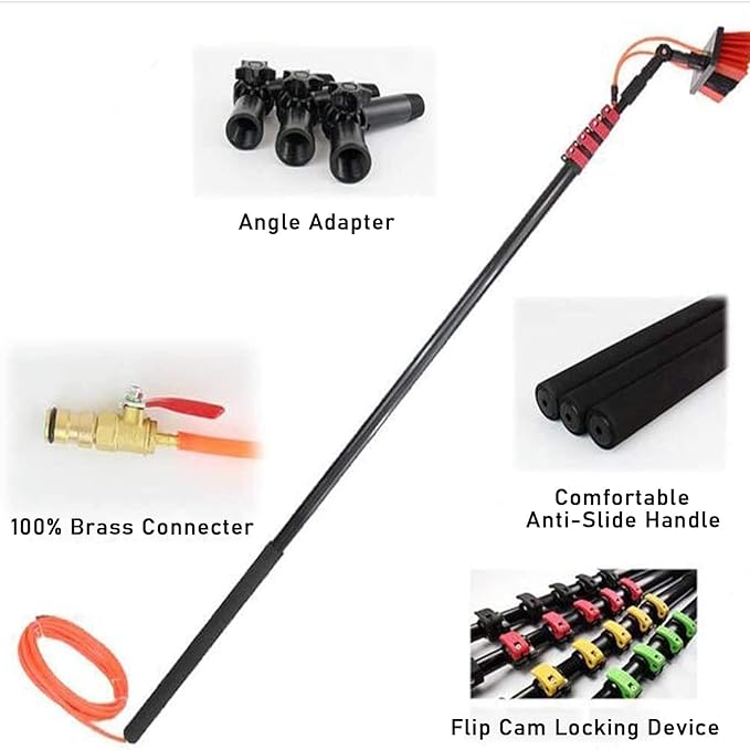 3-12M Window Cleaning Pole 40 FT Adjustable Window Cleaning PoleWater/Hose Fed PolePhotovoltaic Panel Cleaning Tool Cleaning Solar Panels/10M Rod/35cm Brush Head-10.8M/36FT