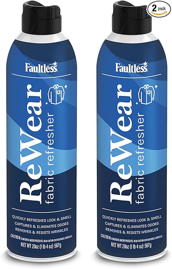 Faultless ReWear Dry Wash Spray for Clothing – Wrinkle Remover Fabric Refresher Spray Captures Odors – Like Dry Shampoo for Clothes: Fresh Look W/Out Laundry 20oz 2 Pack